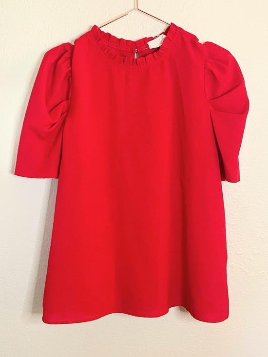 Savanna Jane Tops - Savanna Jane Red Puff Sleeve Ruffle Neck Blouse Large